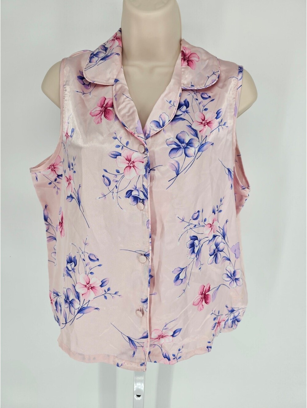 Vintage Secret Treasures Womens Sz L Satin Pajama Shirt Pink Button Up